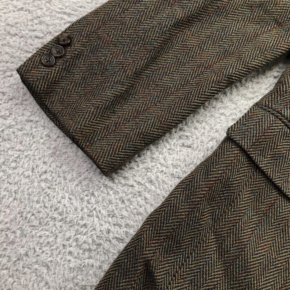 Vintage Hickey Freeman Blazer Mens 44L Brown Wool Tweed Boardroom Jacket